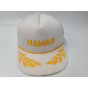 Vintage Hawaii Scrambled Eggs Gold Leaves Mesh Trucker Snapback Hat Cap White